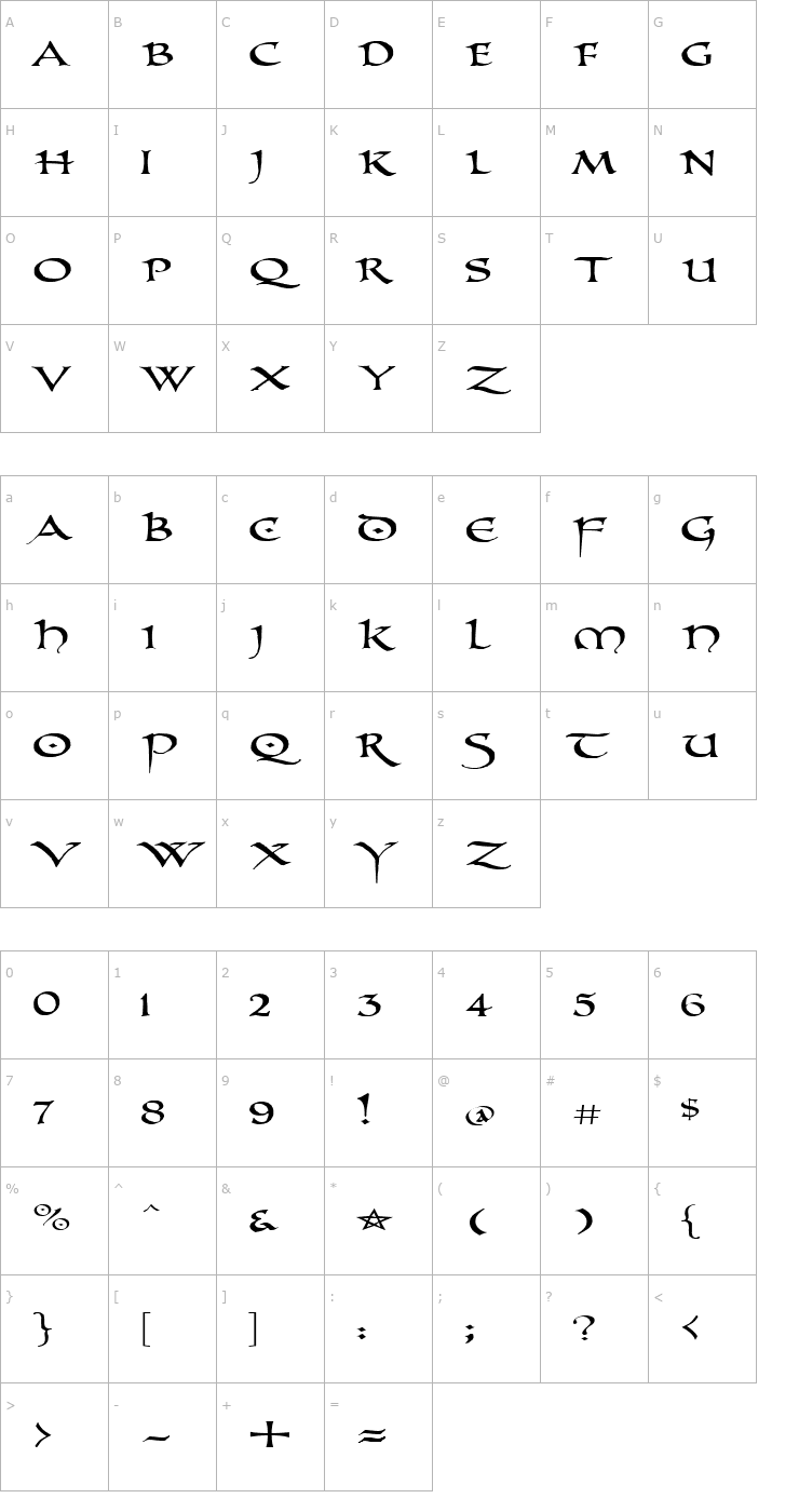 Character Map PR Uncial Alt Caps 2 Font