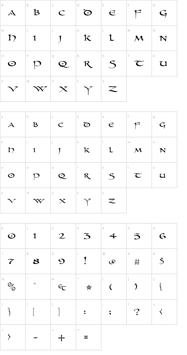 Character Map PR Uncial Font