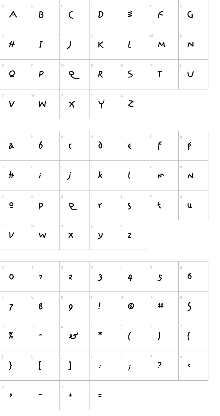 Character Map Prawn Handwrite Regular Font