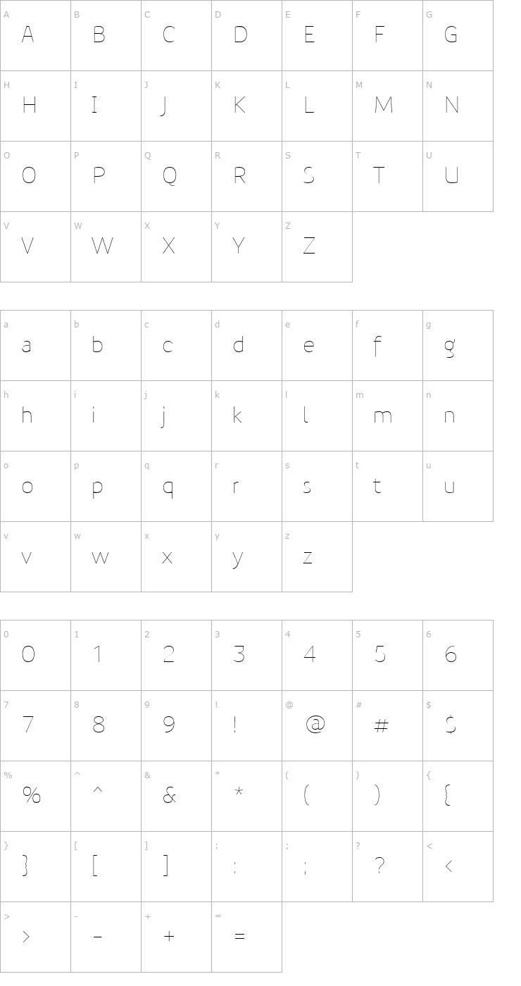 Character Map PreciousSans-Thin Font