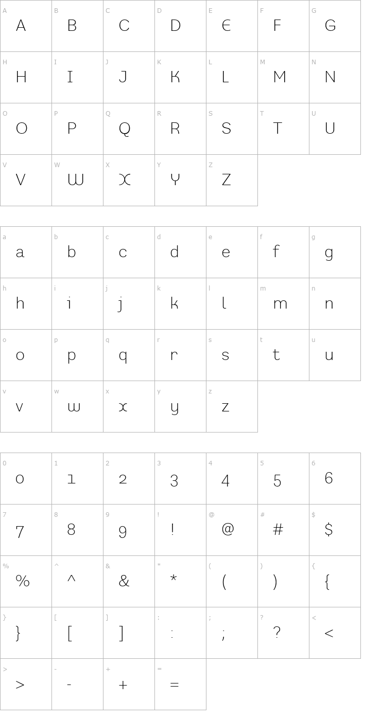 Character Map PrefaceLight Font