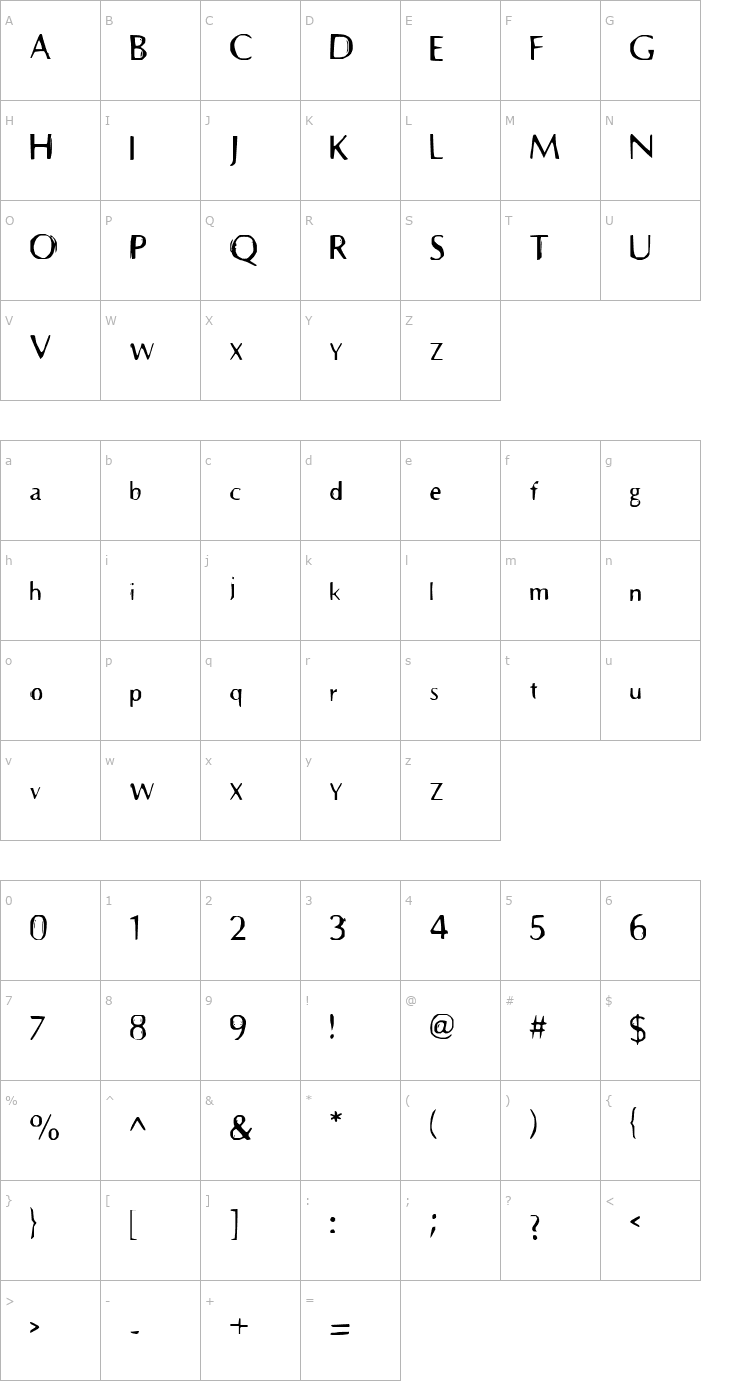 Character Map Prehistoric Font