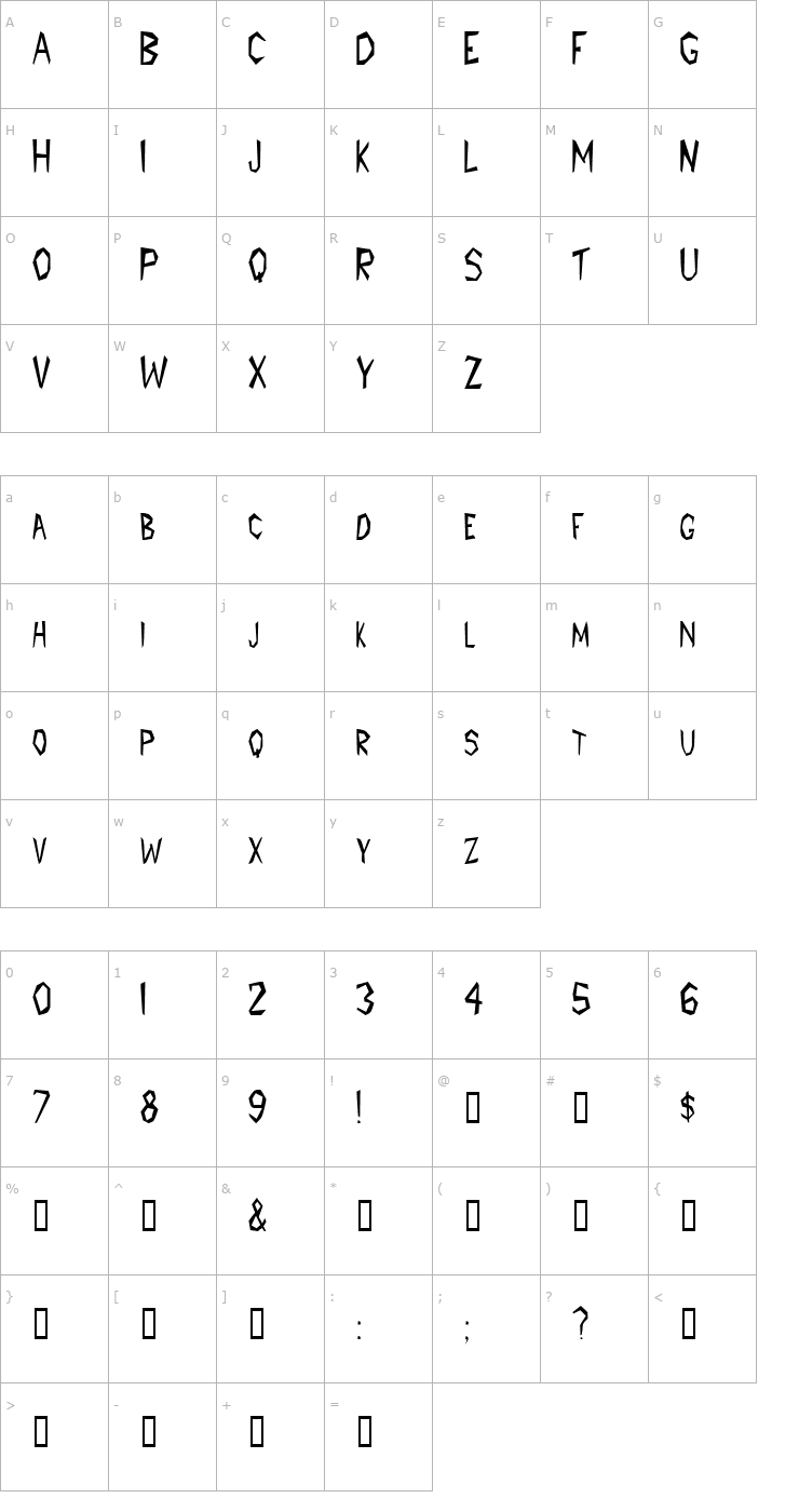 Character Map PrehistoricCondensed Font