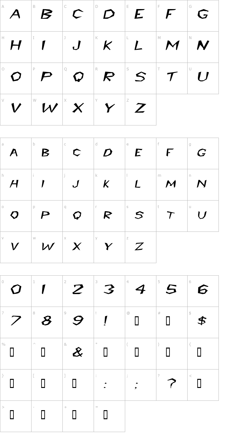 Character Map PrehistoricExtended Italic Font
