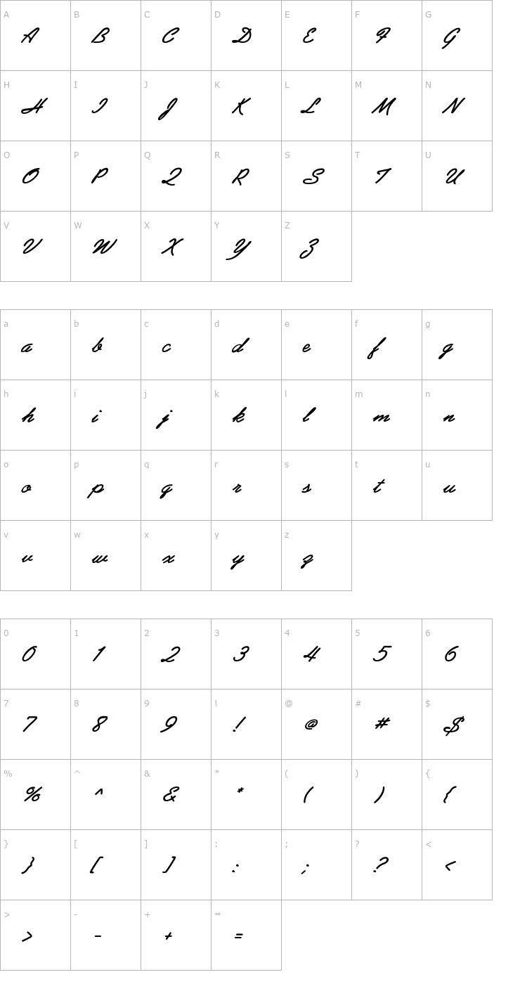 Character Map PreludeFLF-BoldItalic Font