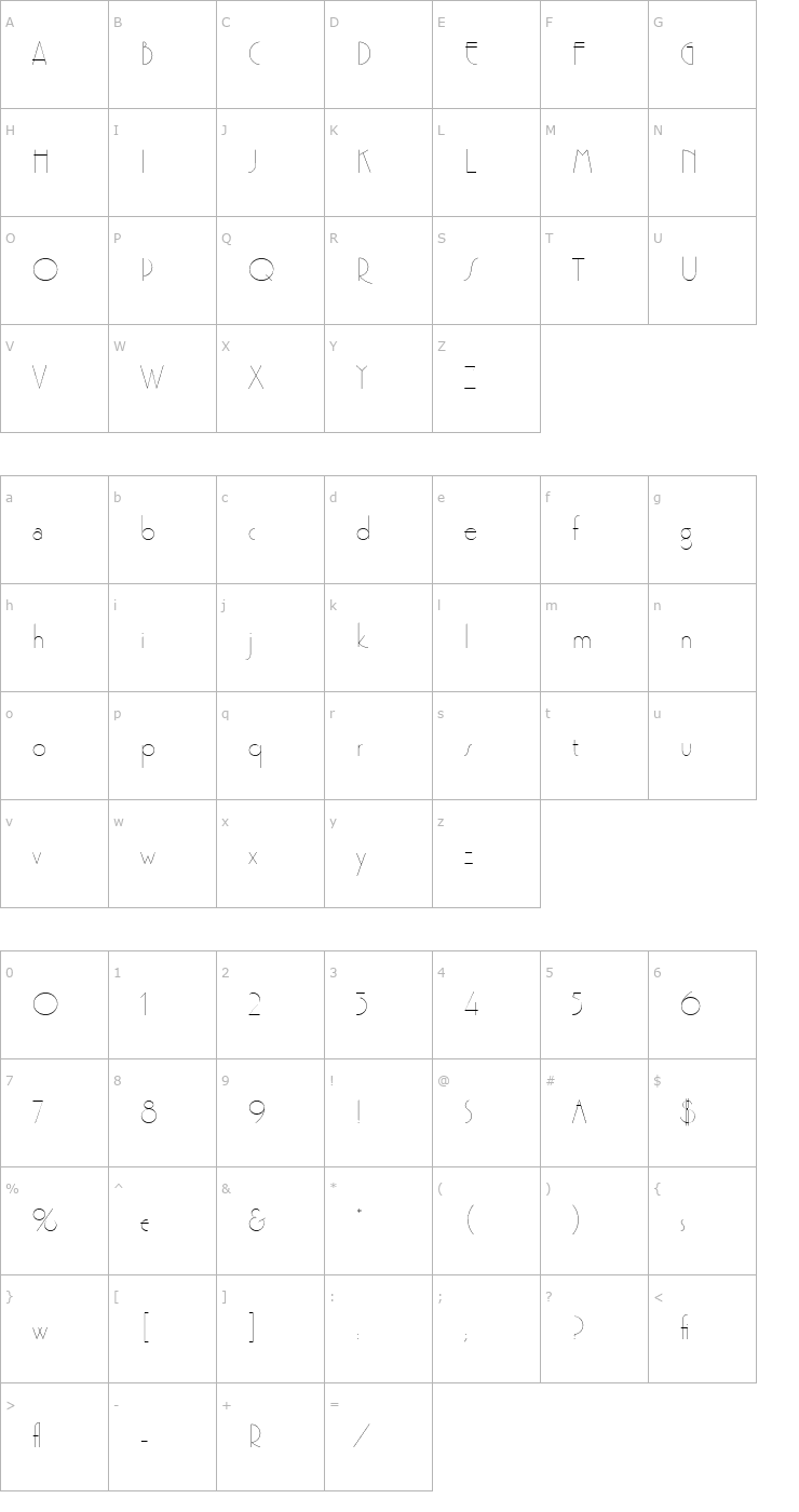 Character Map PremierLightlinePlain Font