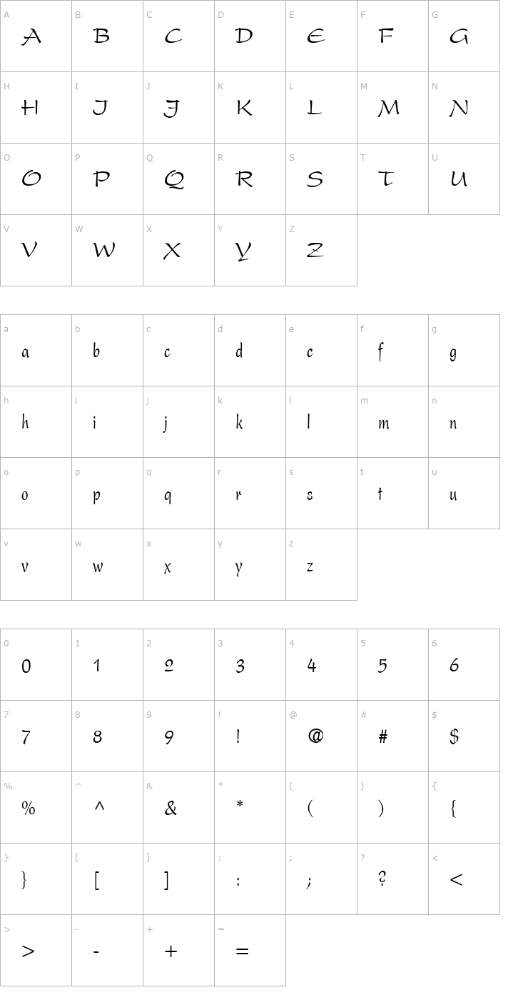 Character Map Present-Condensed Font