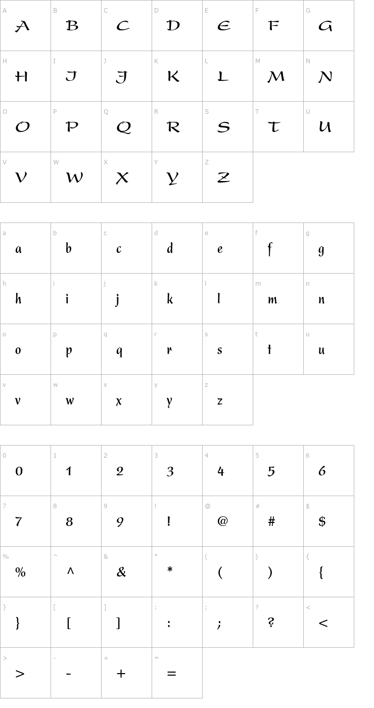 Character Map Present-Condensed Bold Font