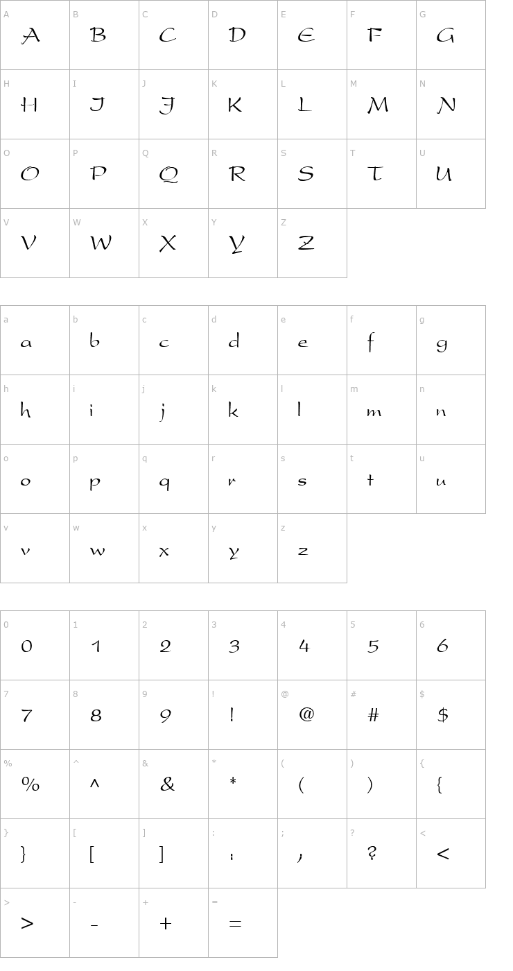 Character Map PresentScript Cyrillic Font
