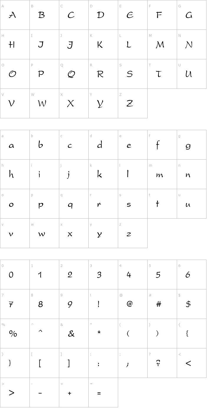 Character Map Prestal Becker Font