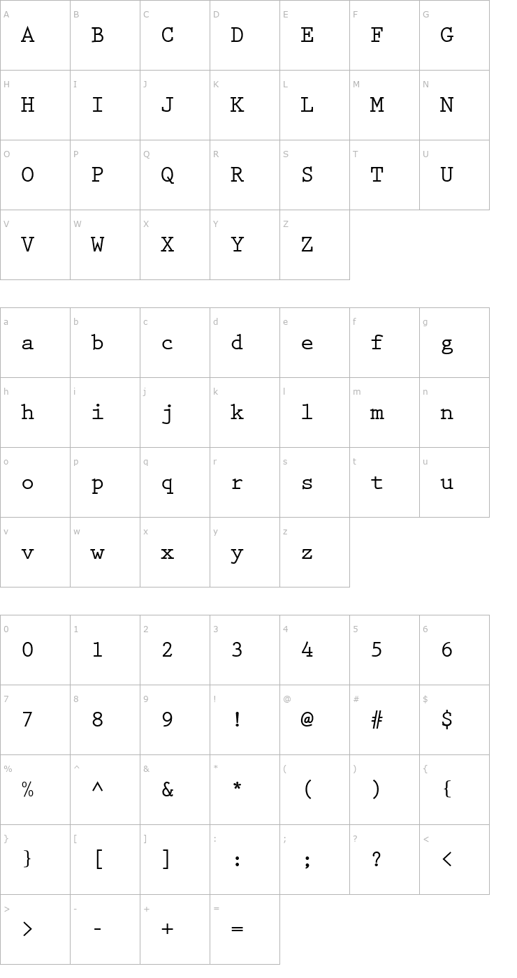 Character Map Prestige_Becker_Bold Font