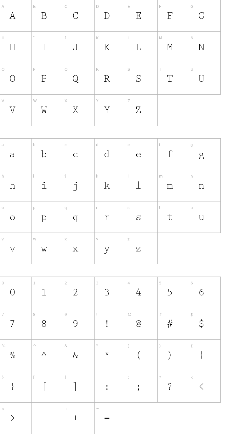 Character Map Prestige_Becker Font