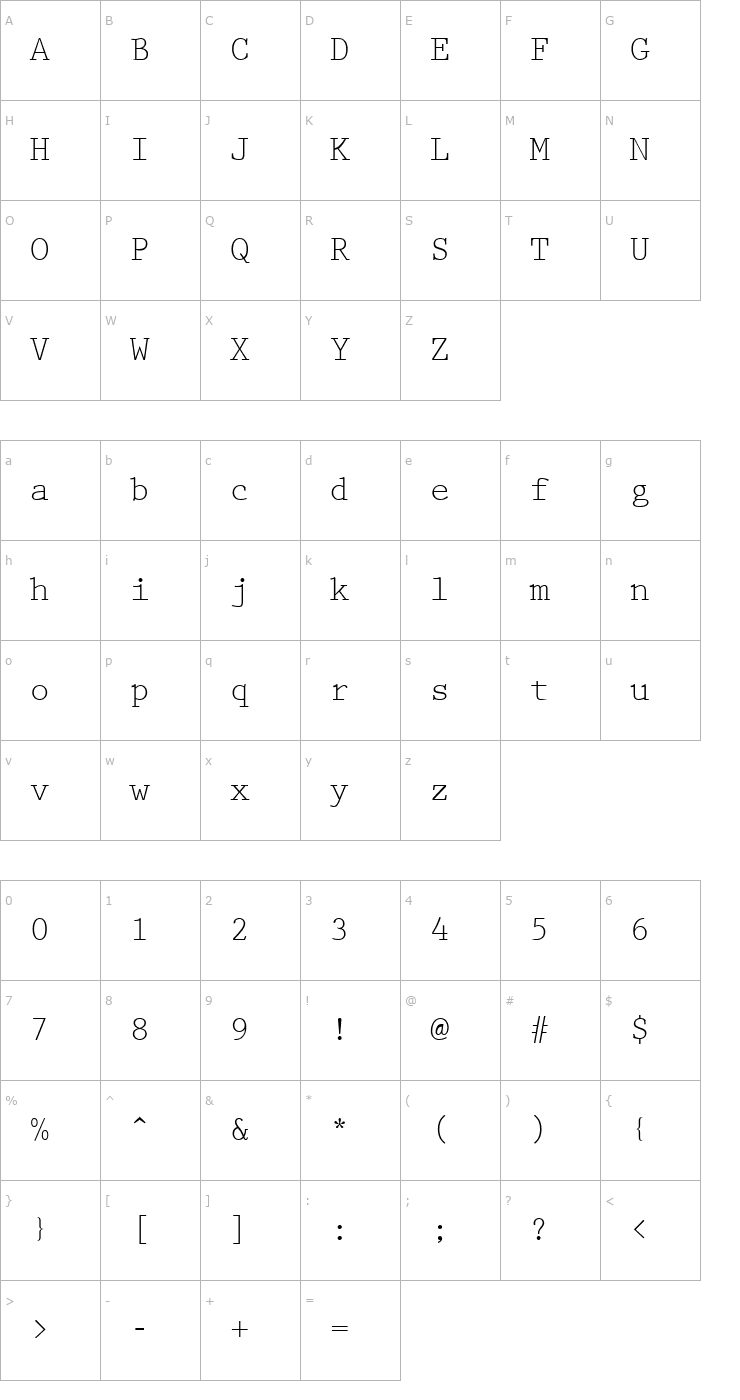 Character Map Prestige Regular Font