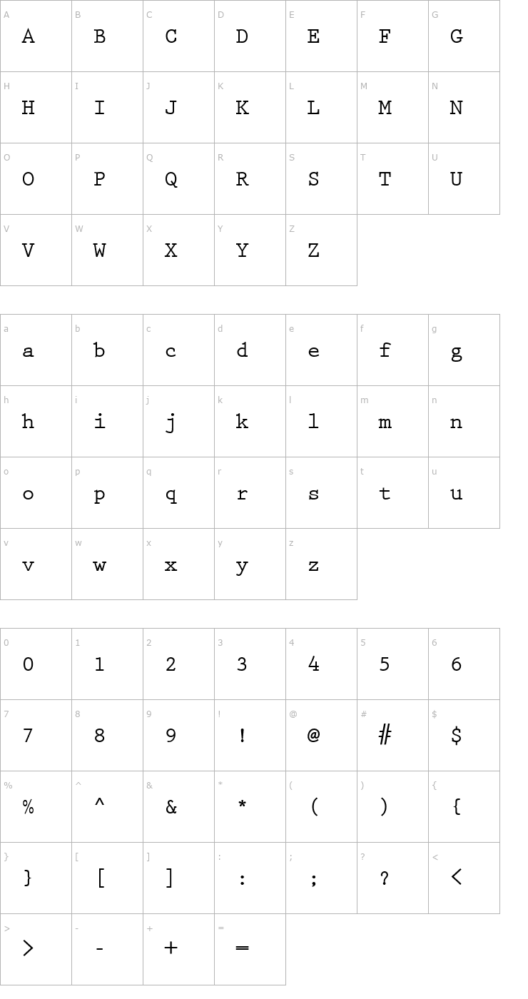 Character Map PrestigeElite-Bold Font