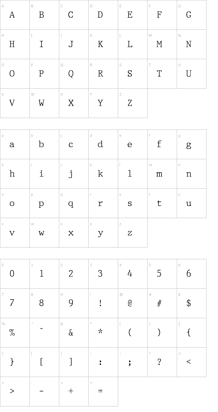 Character Map PrestigePica-Normal Font