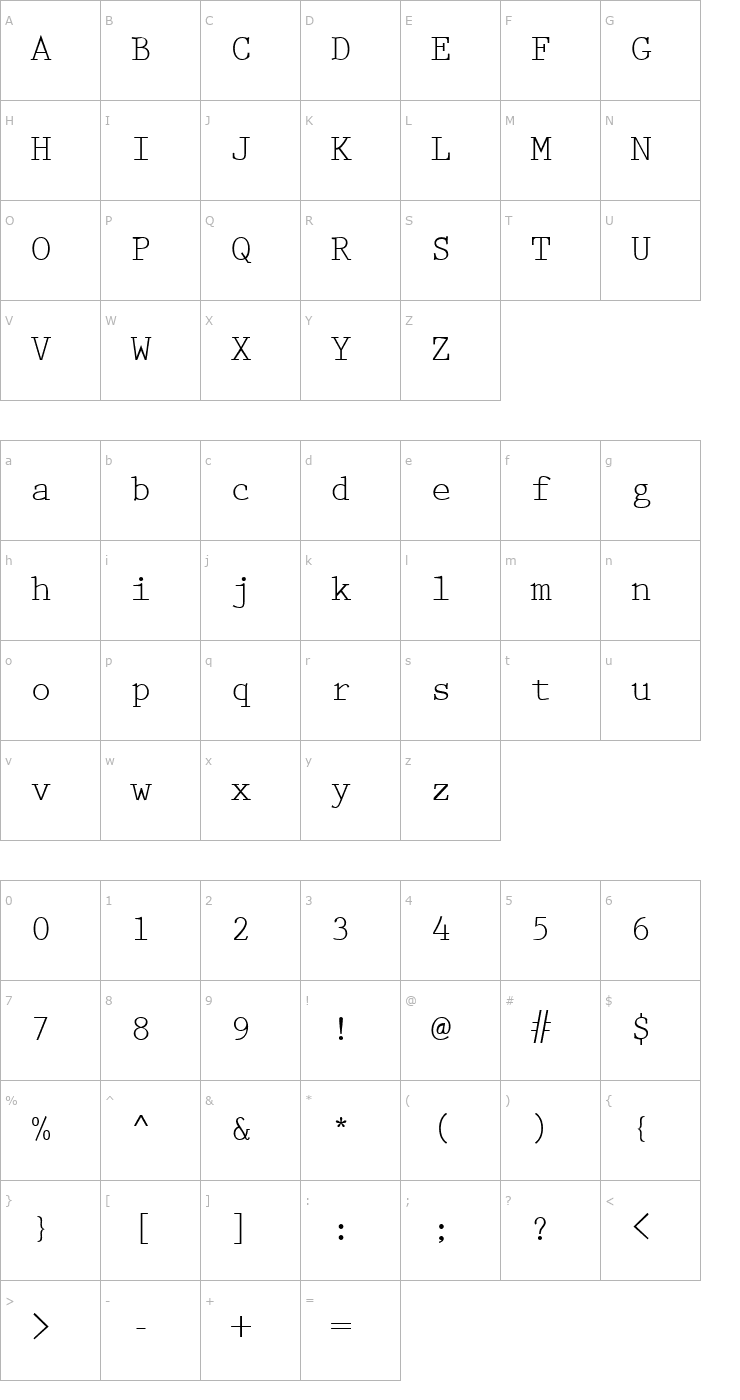 Character Map PrestigeTwo-Regular Font