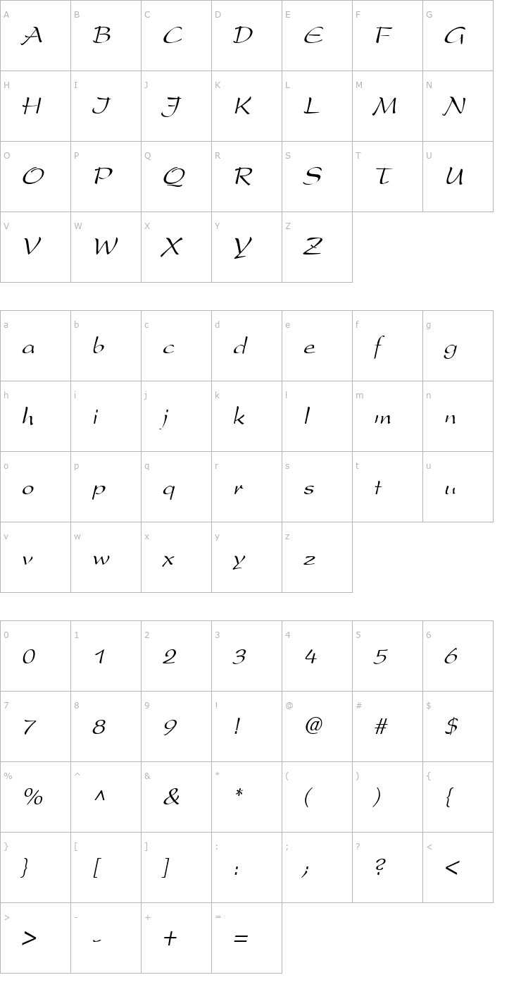 Character Map PrestonScript Italic Font