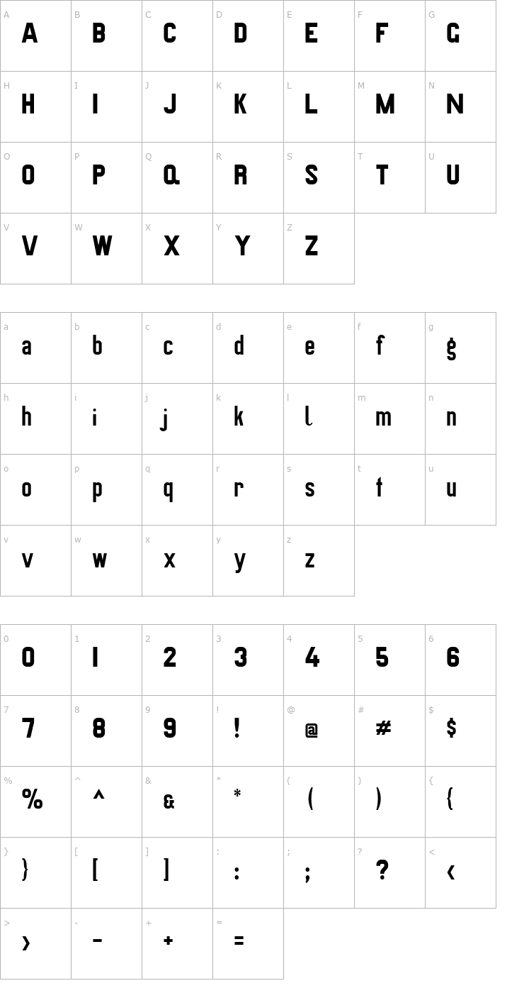 Character Map Preussische VI 9 Font