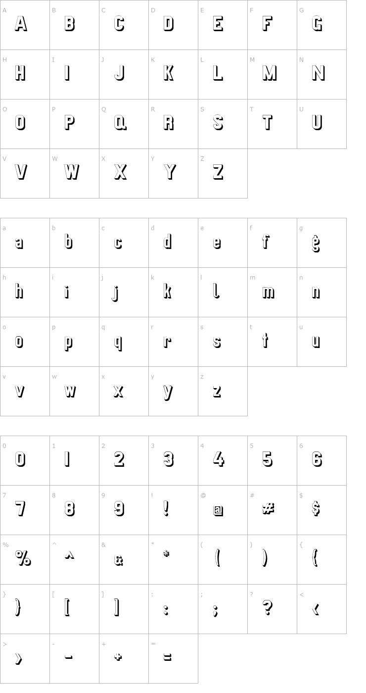 Character Map Preussische VI 9 Schatten Font