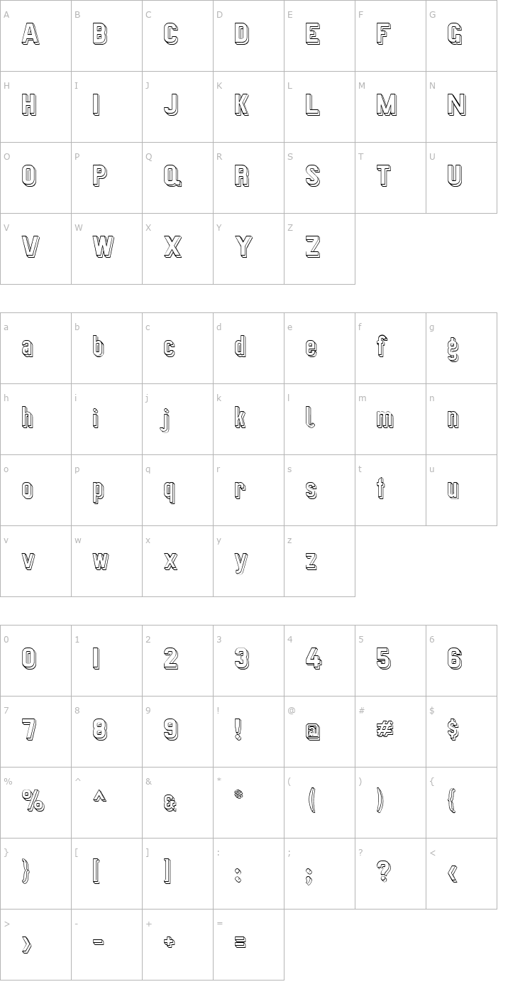 Character Map Preussische VI 9 Schatten-Linie Font