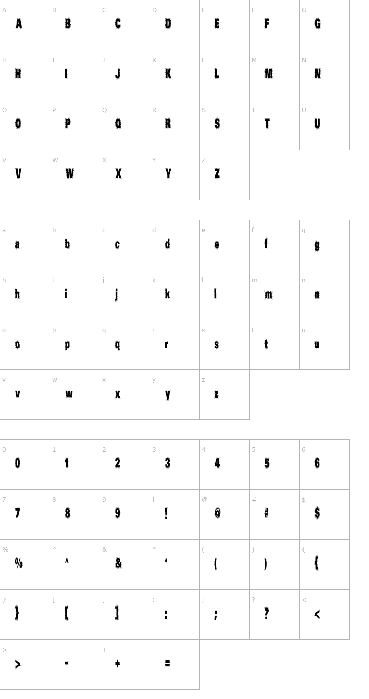 Character Map Prick Font