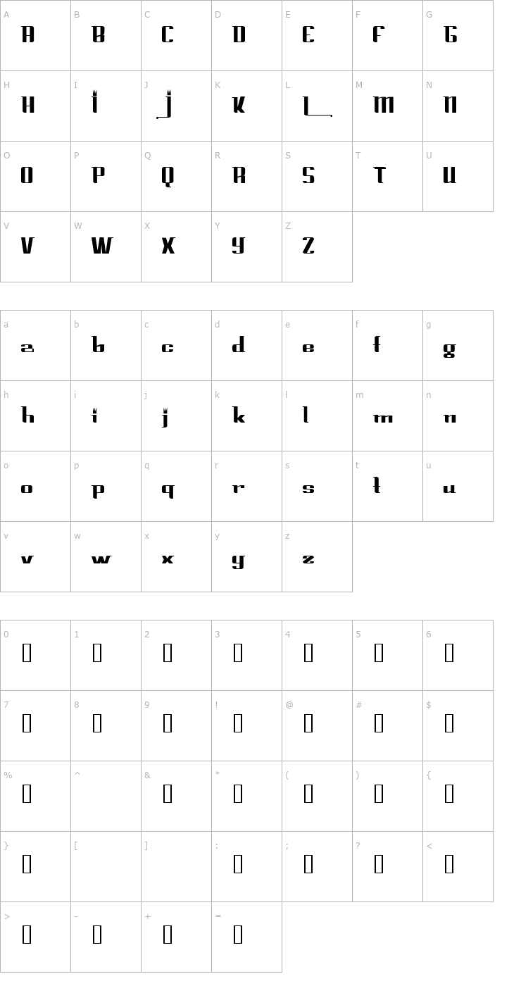Character Map PrinceAlbertCondensed Font