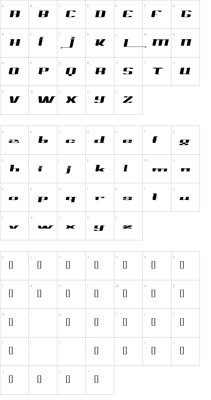 Character Map PrinceAlbertExtended Italic Font