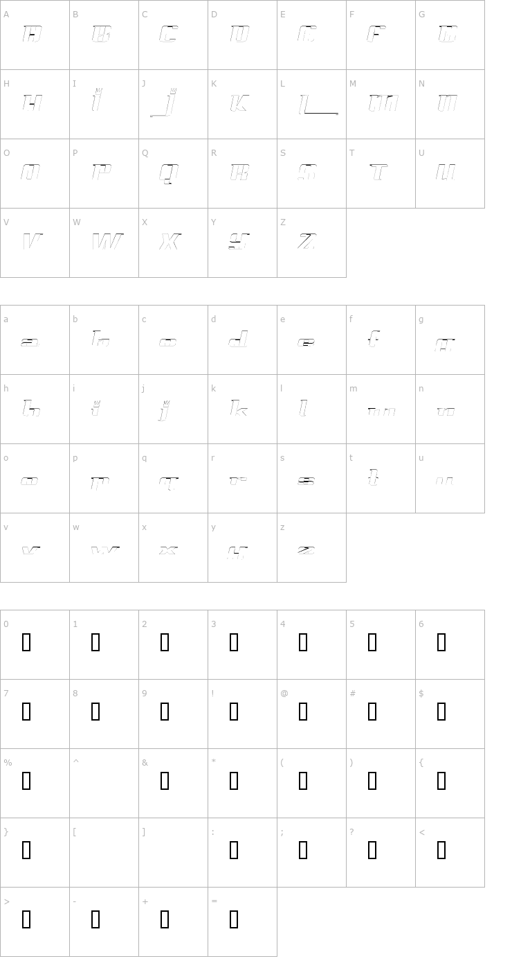 Character Map PrinceAlbertOutline Italic Font
