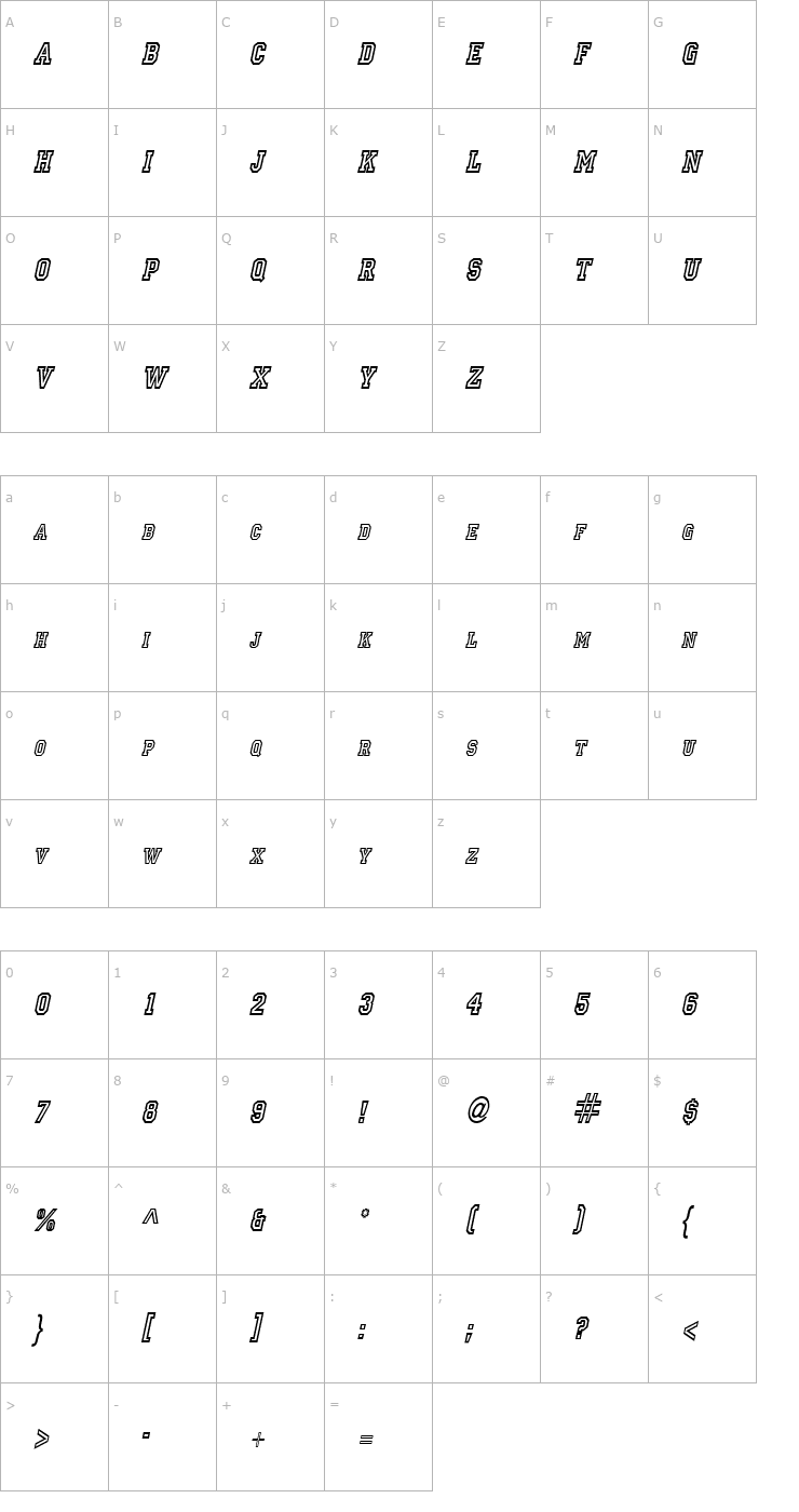 Character Map Princeton Condensed Italic Font