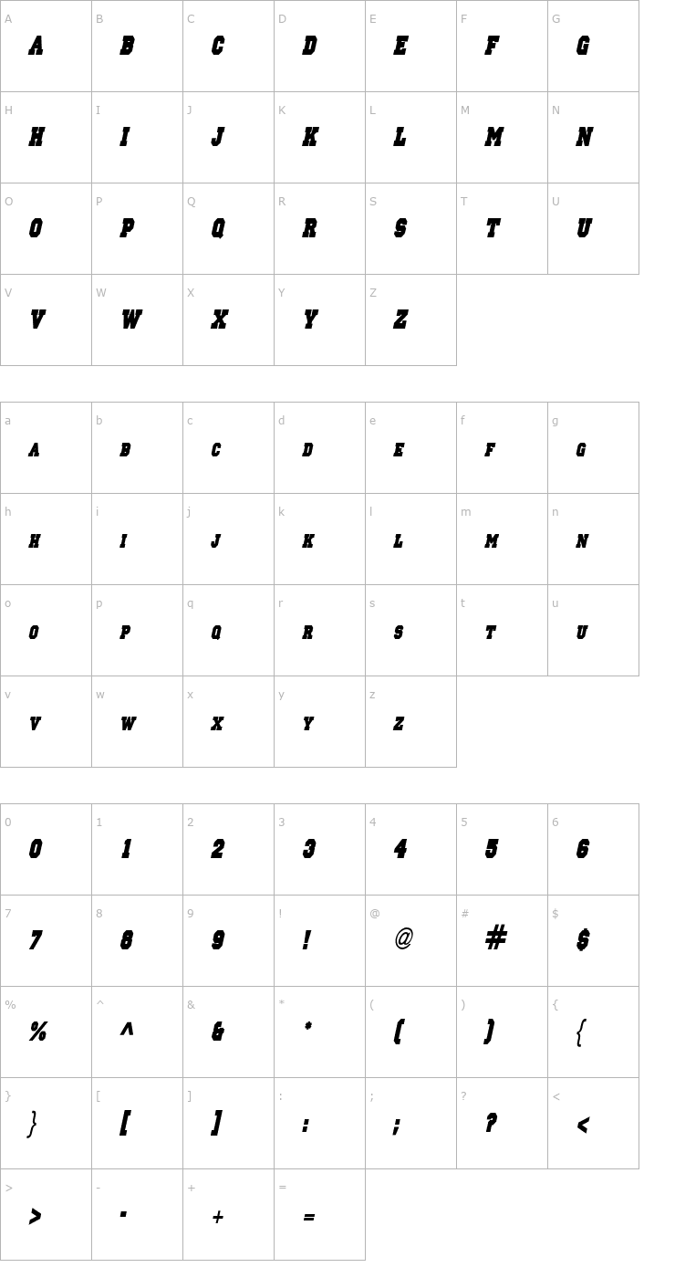 Character Map Princeton solid Condensed Italic Font