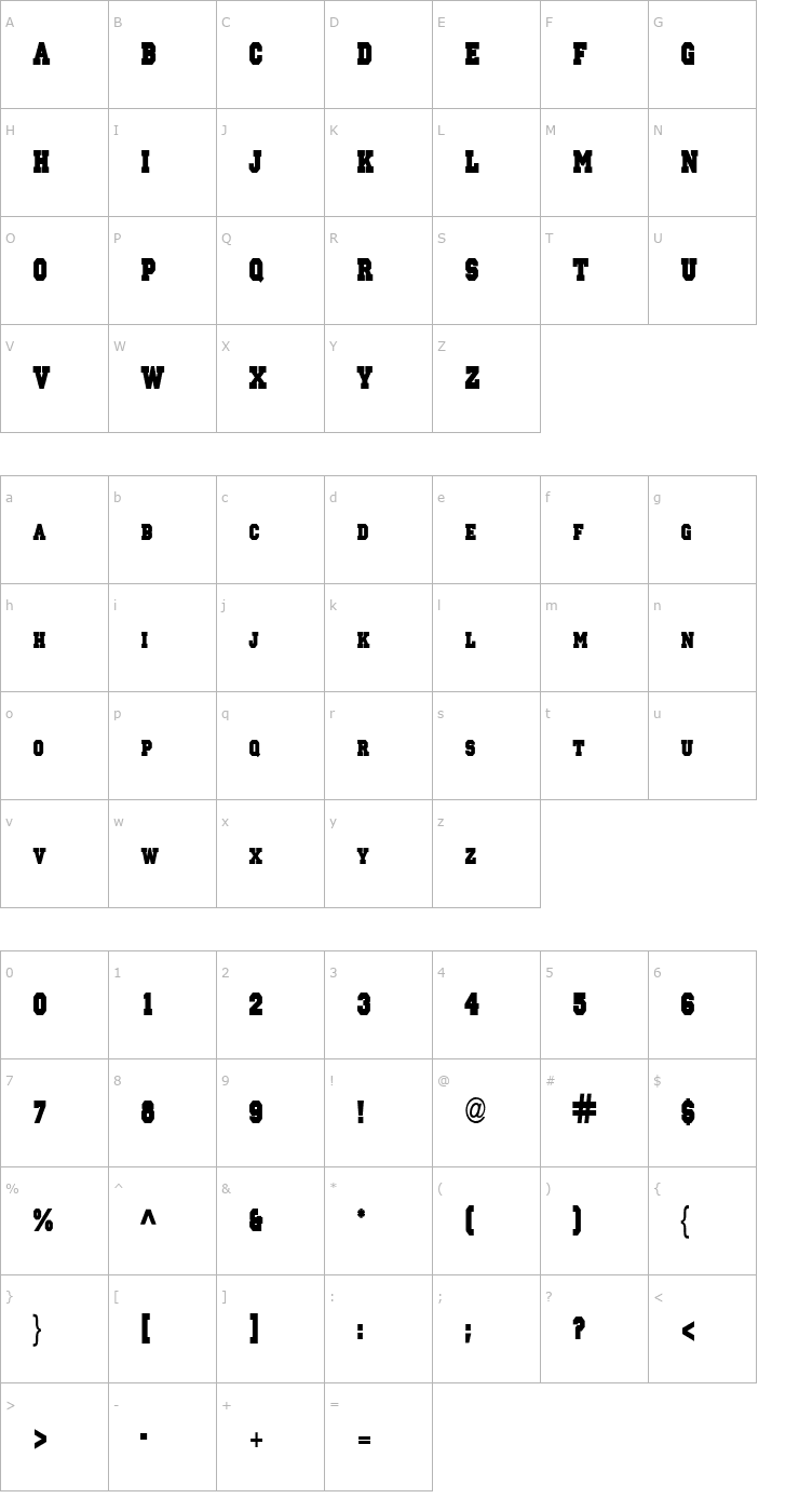 Character Map Princeton solid Condensed Normal Font