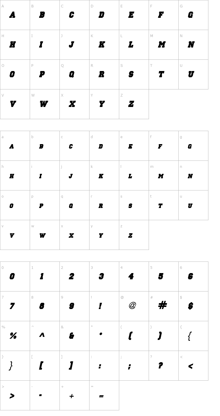 Character Map Princeton solid Italic Font