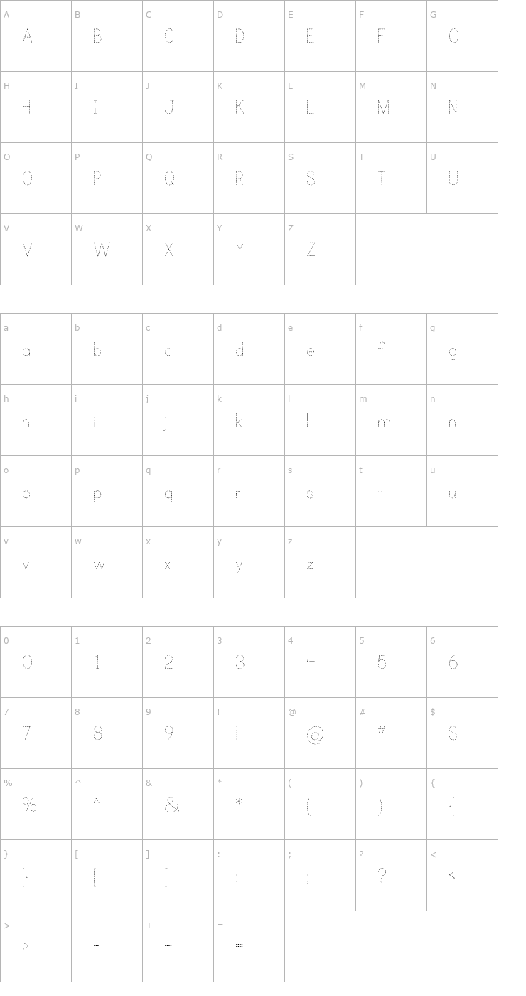 Character Map Print Dashed Font