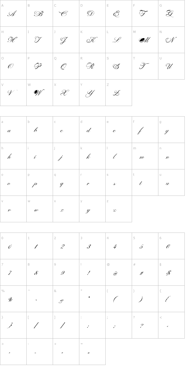 Character Map PrintsCharming-Oblique Font