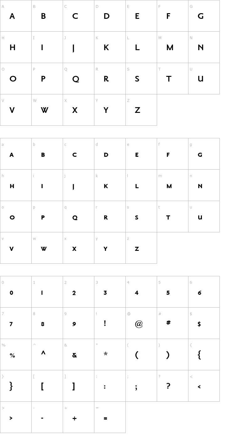 Character Map Priori Sans Bol SC Font