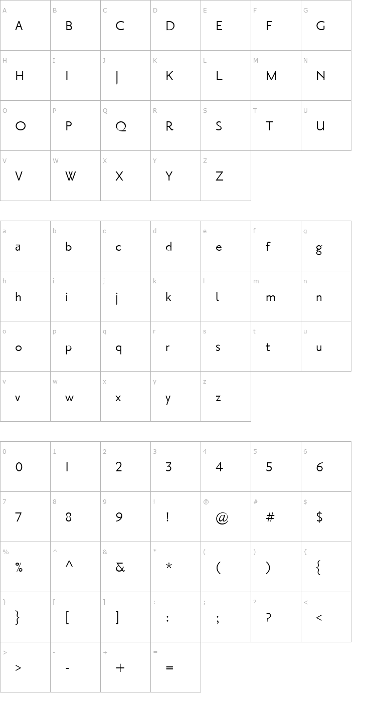 Character Map Priori Sans Regular Font