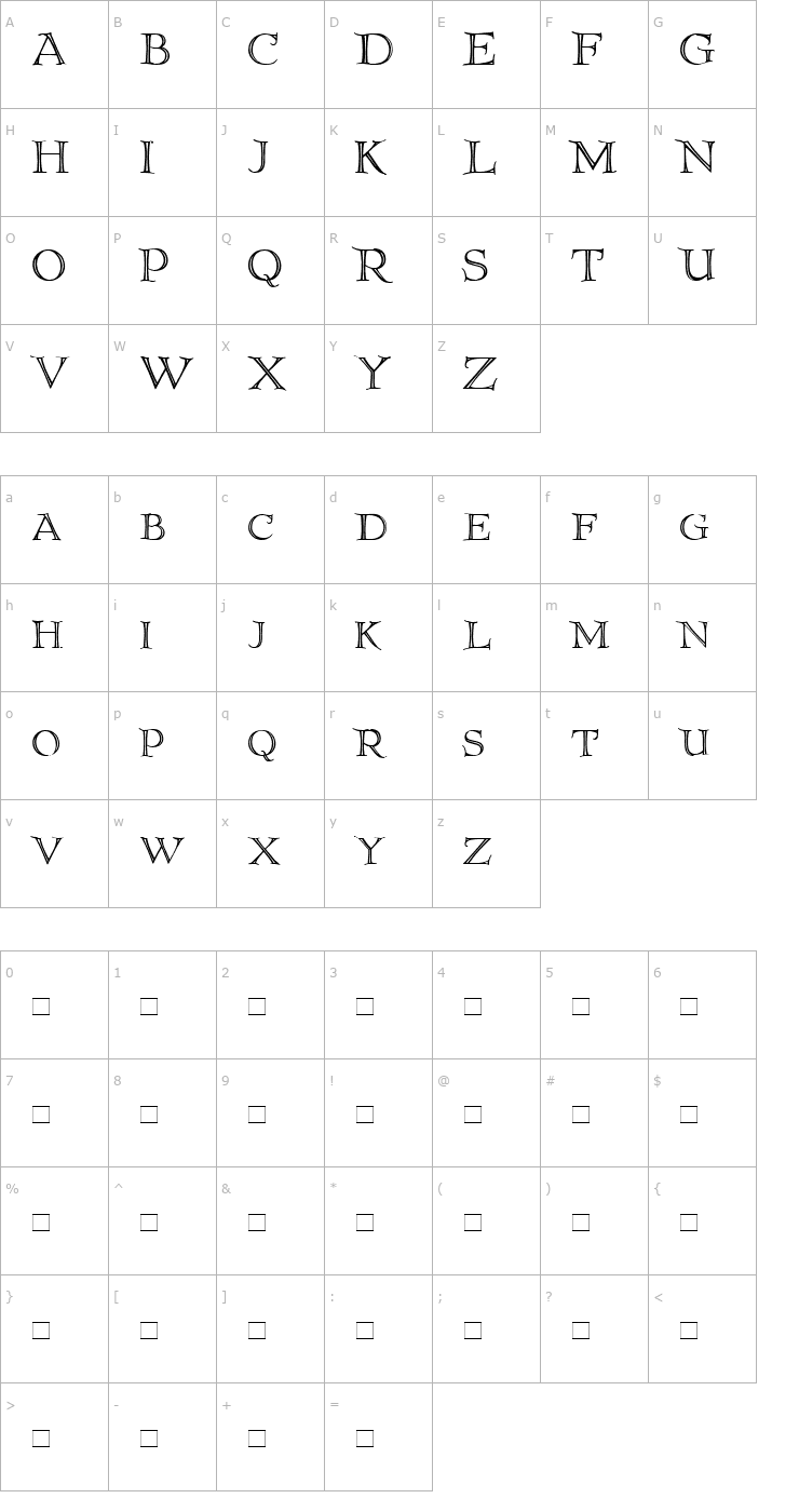Character Map Priory Font
