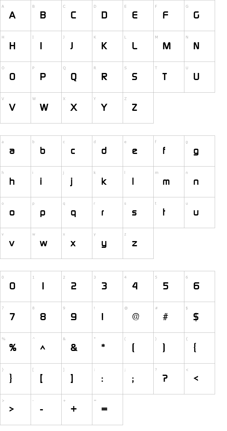 Character Map Prisoner SF Bold Font