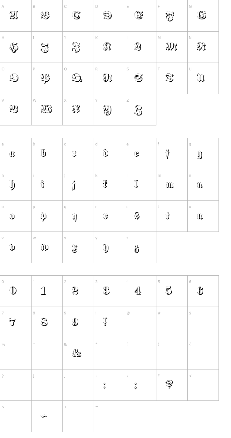 Character Map Proclamate Embossed Heavy Font