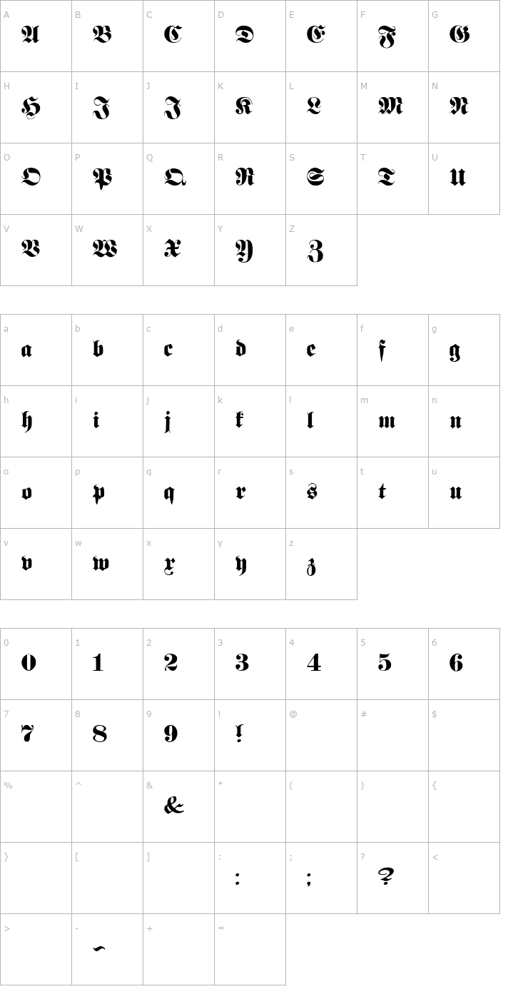 Character Map Proclamate Heavy Heavy Font
