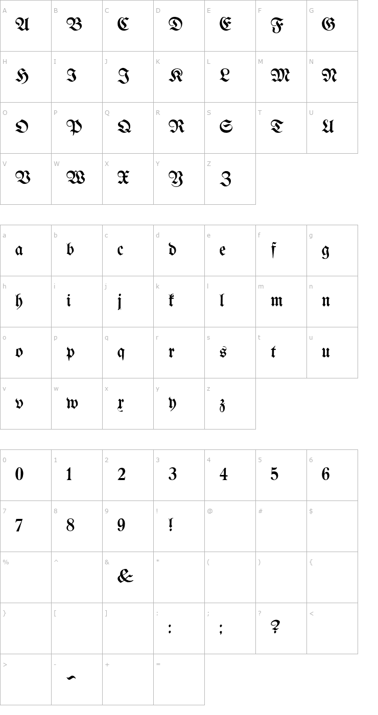 Character Map Proclamate Light Light Font