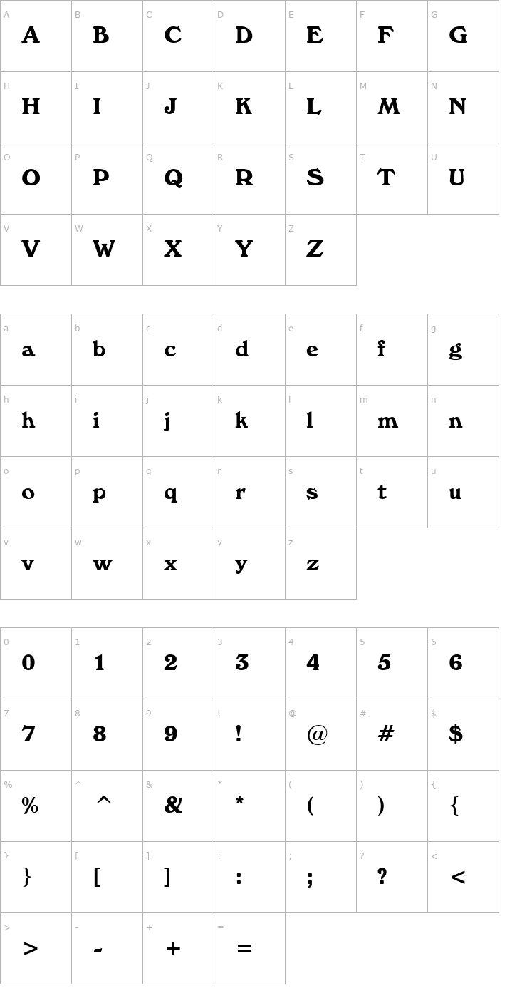 Character Map Prodigal Font