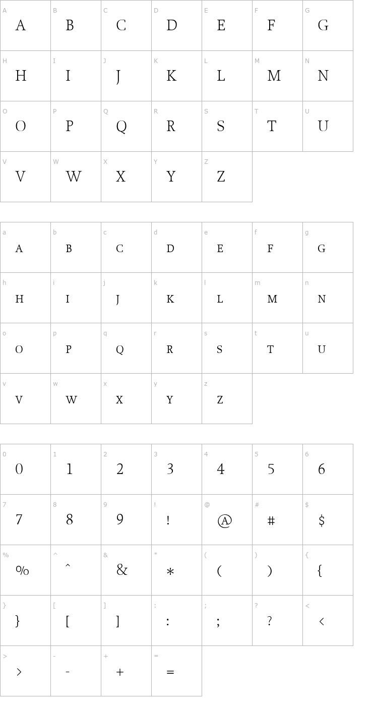 Character Map Proforma LightSC Font