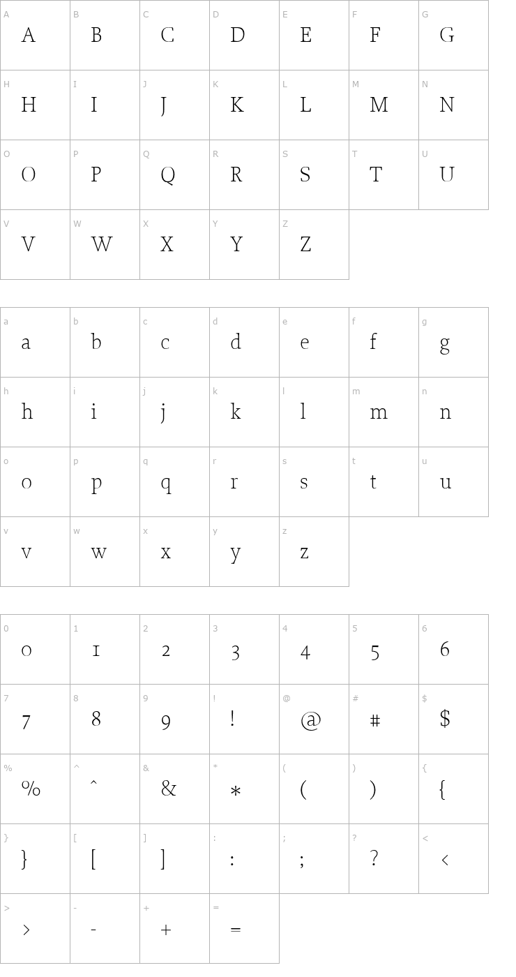 Character Map Proforma UltraLight Font