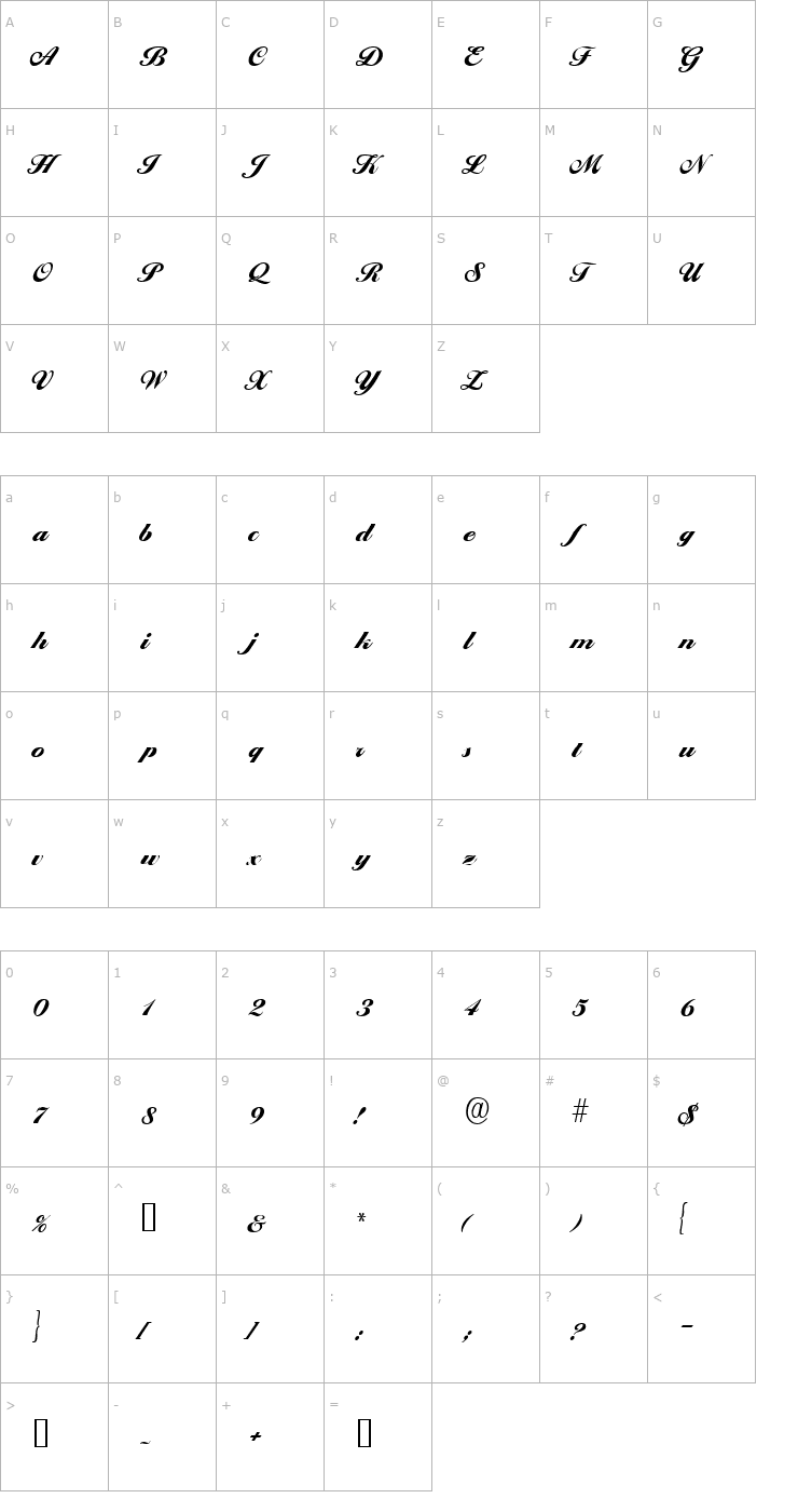 Character Map ProgenaScriptSSK Font