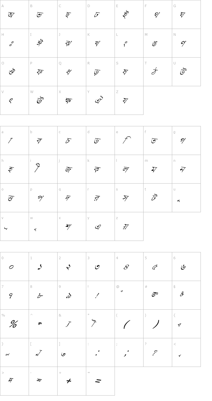 Character Map Progoty Skew Font