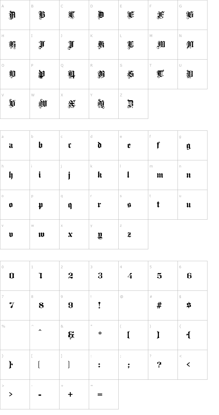 Character Map ProgressiveText-Normal Font
