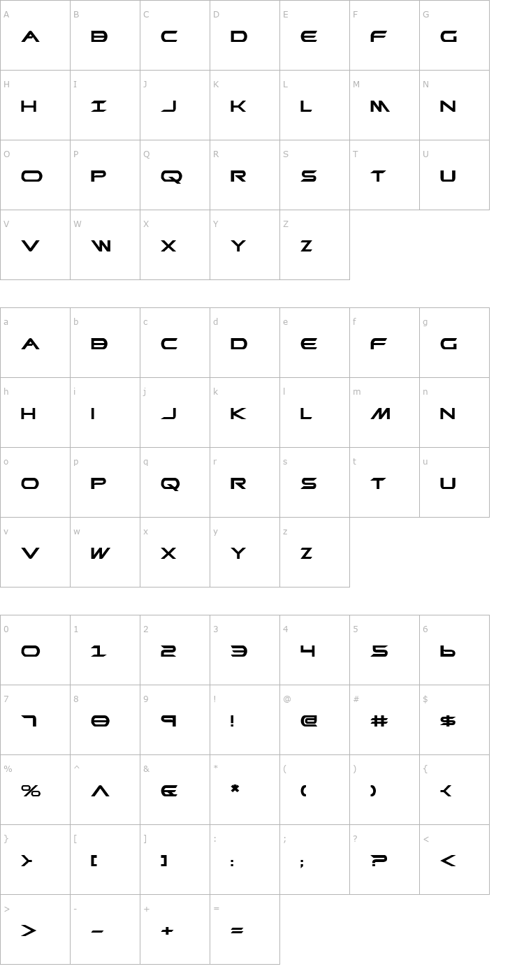 Character Map Promethean Bold Expanded Font