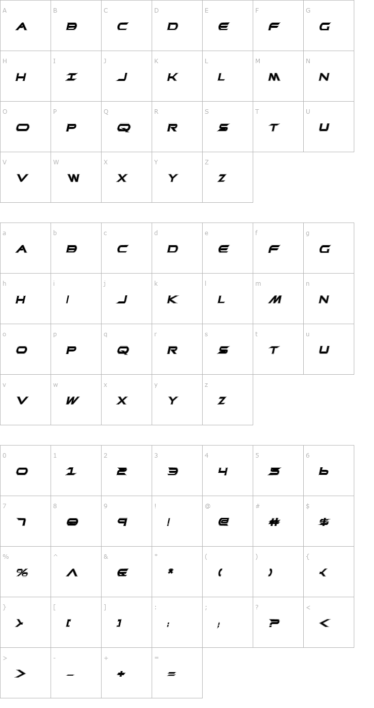 Character Map Promethean Collage Italic Font