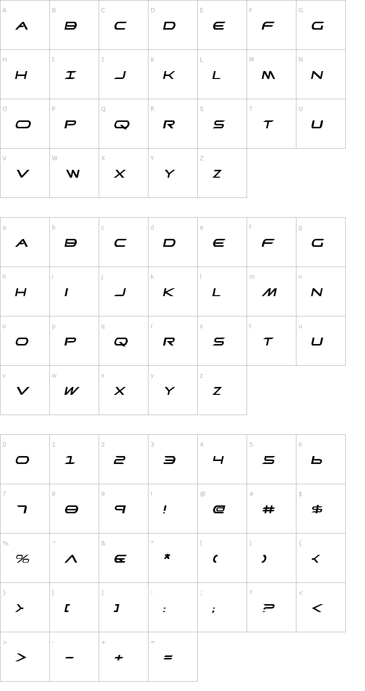 Character Map Promethean Expanded Italic Font